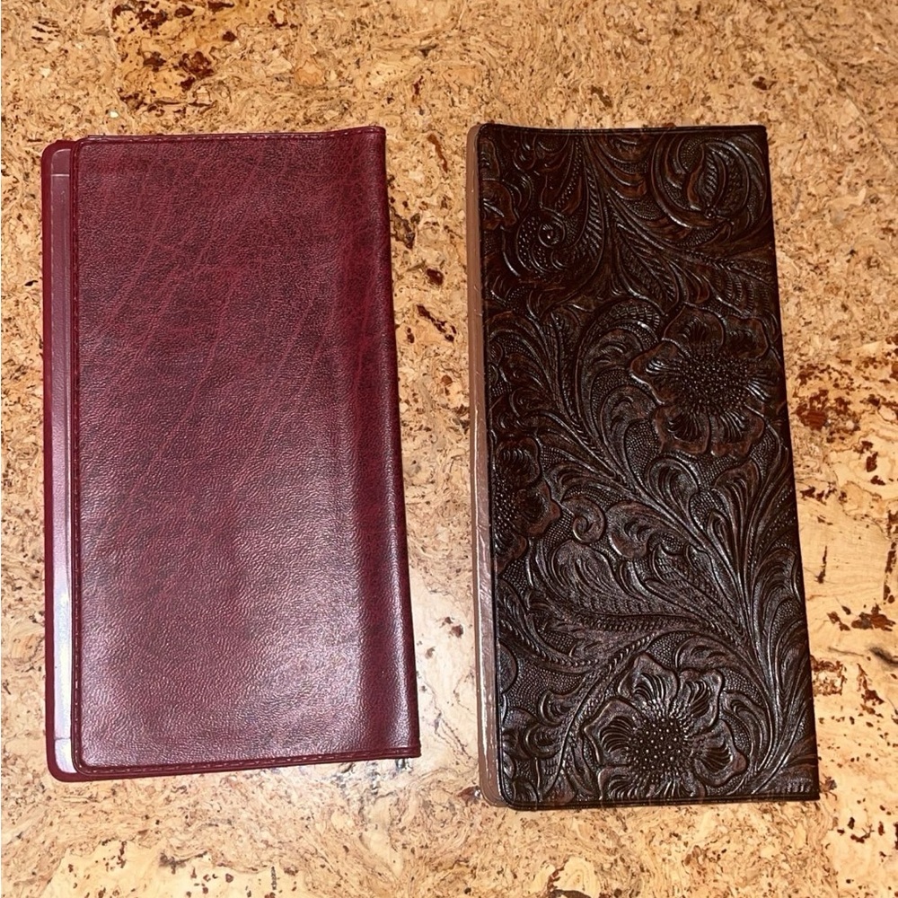 Elegant Leather Checkbook Covers in Burgundy and Embossed Brown